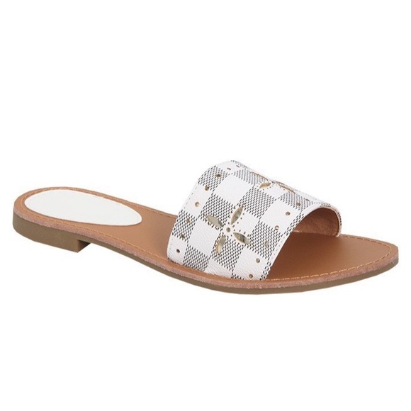 Ivory Gray Checkered One Band Sandal - Picture 4 of 6